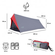 Палатка Green Glade Minicasa 2-местная, серый/красный цвет