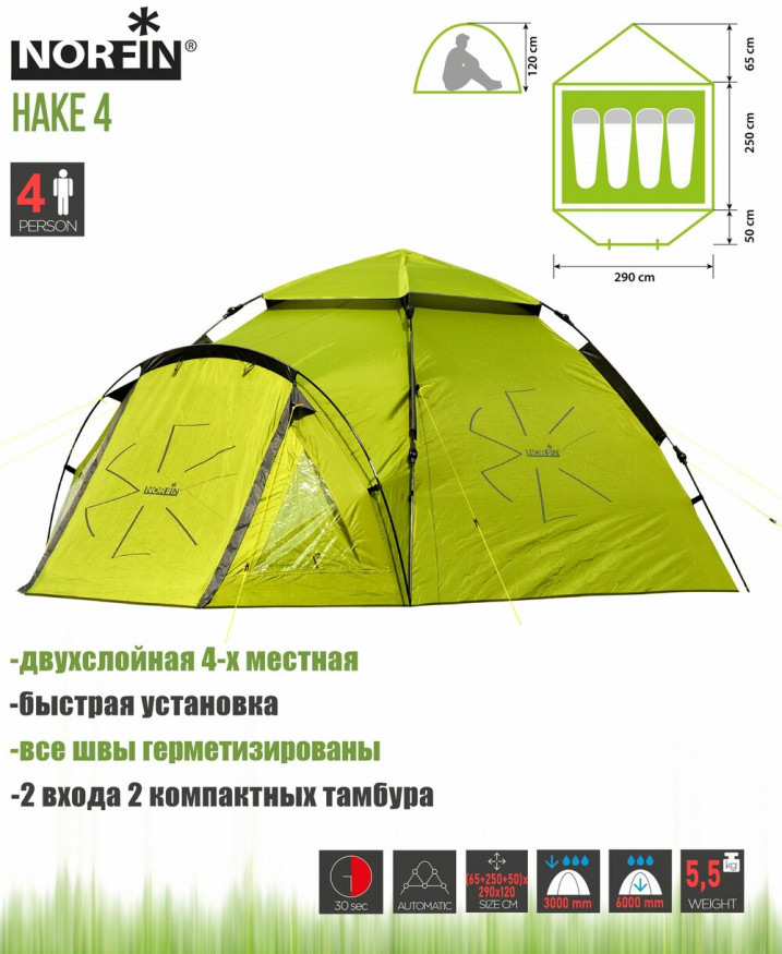 Палатка автоматическая 4-х мест. Norfin HAKE 4 NF