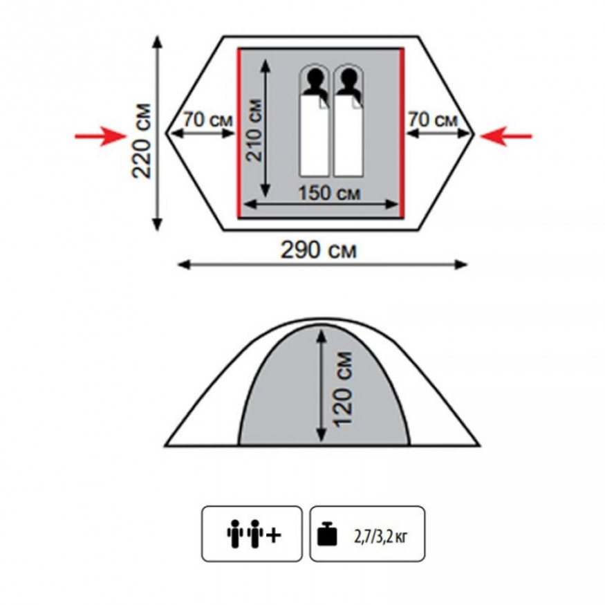 Палатка Tramp Lite Tourist 2-местная, зеленый