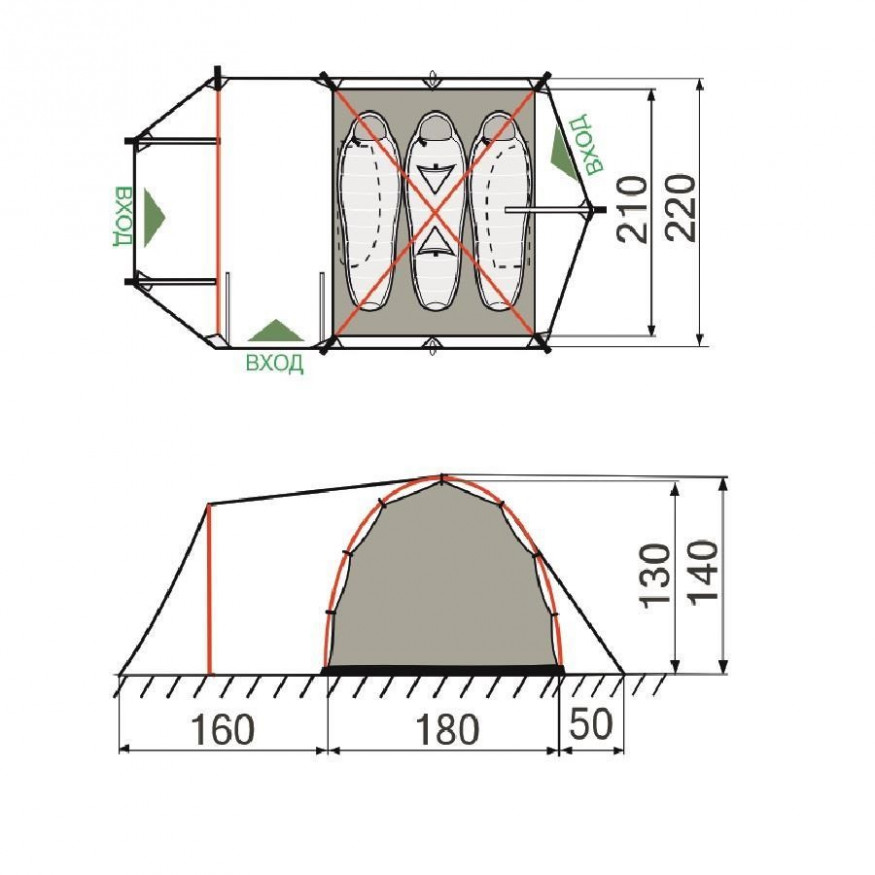 Палатка RockLand Discoverer 3 v2, трехместная